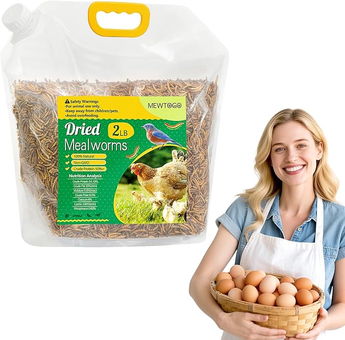 Mealworms Chicken Treats 2 Lbs with Handle Packing, High-Protein Promote Egg Production, Natural Chicken Feed for Laying Hens Wild Birds Ducks-VerdiqueGarden
