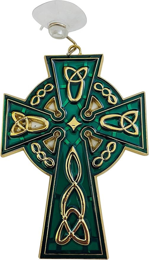 Celtic Cross Suncatcher Irish Sun Catcher Window Decoration with Suction Cup and Hook, 4 1/2 Inches-VerdiqueGarden