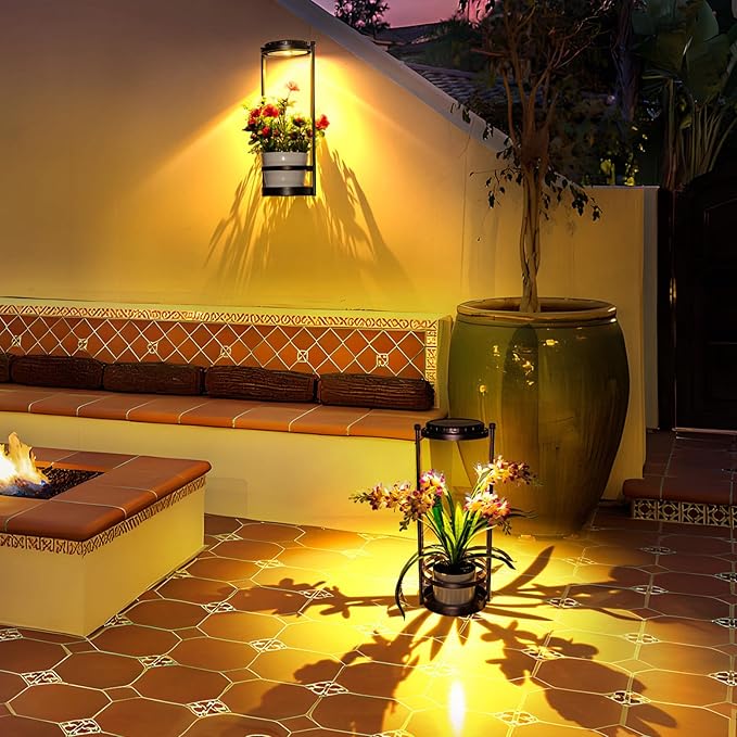 Solar Yard Wall Light with Plant Stands, Wireless Outdoor Solar Wall Lamp with 2 Modes & IP45 Waterproof Dusk to Dawn LED Outdoor Solar Lights for Garden Patio Yard Decoration (1Pack)-VerdiqueGarden