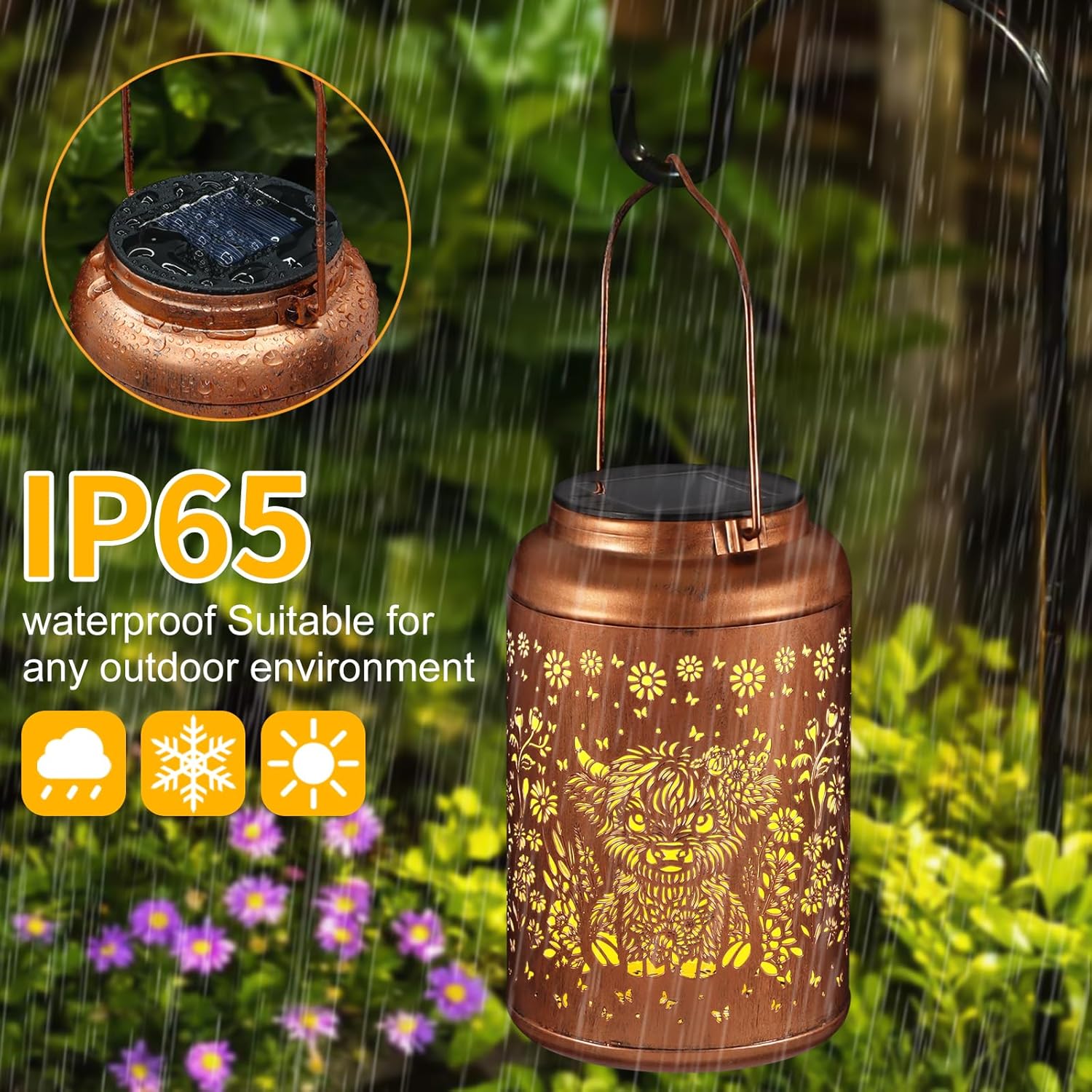 Solar Lanterns Outdoor Waterproof Garden Decor Birthday Gifts for Women Mom Grandma Hanging Solar Lights Metal Decoration Outside for Yard, Patio (Highland Cattle)-VerdiqueGarden