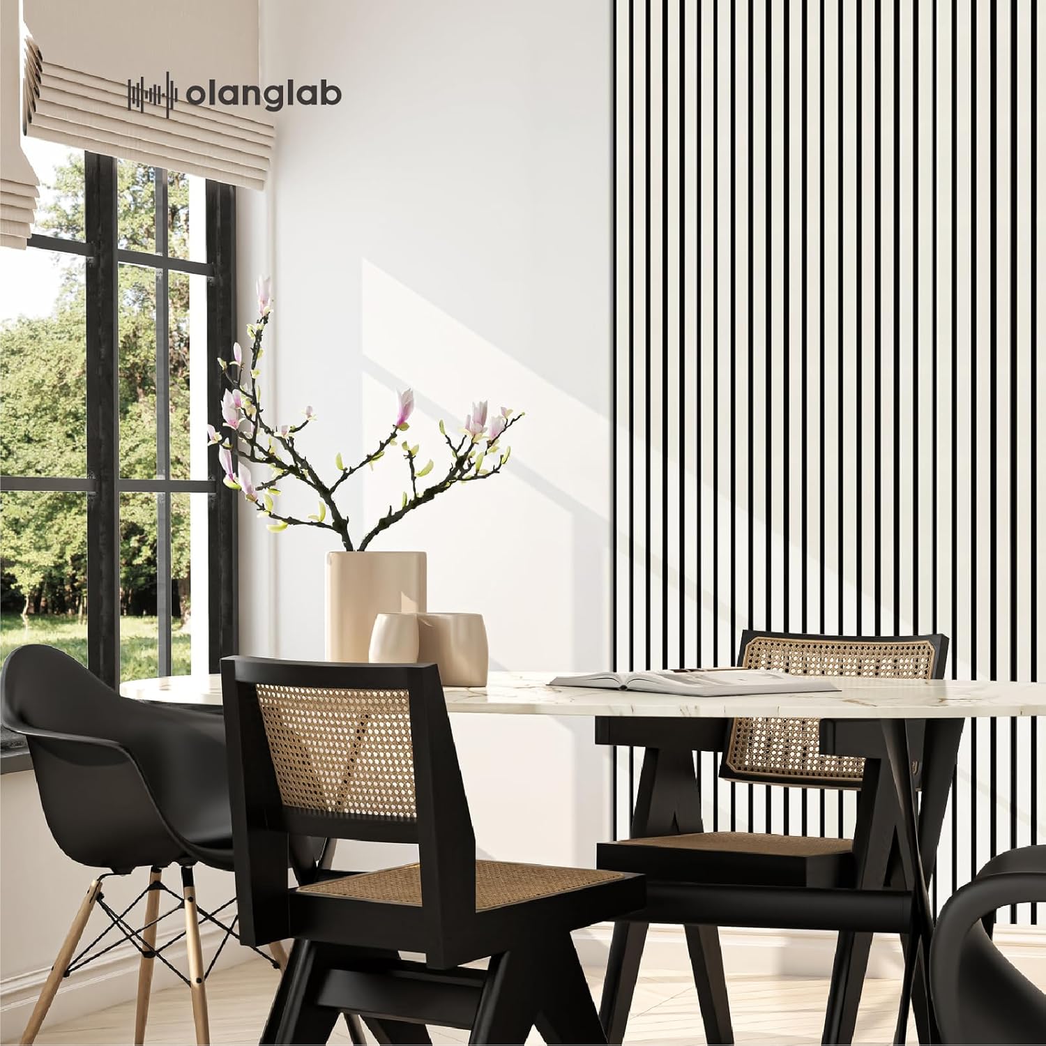 Olanglab Wood Slat Wall Panels, Wooden Acoustic Wall Panels, 94.5"x12.6" Each 3D Wall Panels for Interior Wall Decor, 4 Pack in Total 94.5"x50.4" (Gloss White)-VerdiqueGarden