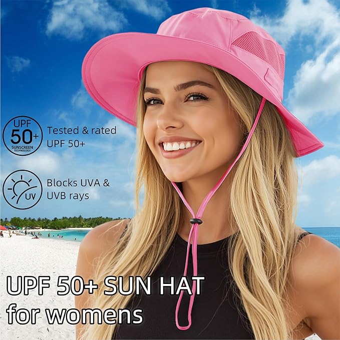 Connectyle Women's UPF 50+ Sun Hat UV Protection Wide Brim Bucket Hat Summer Beach Hats Fishing Hiking Outdoor Safari Hats-VerdiqueGarden