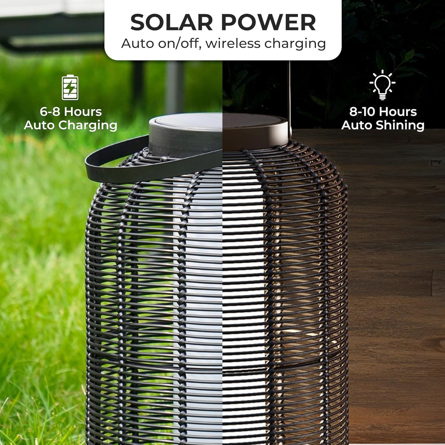 Solar Yard 1-Pack Outdoor Solar Lantern Lamp, Water-Resistant Boho Lights for Outside Hanging Lantern Table Lights Decoration for Garden, Patio, Porch, Trees, Pathway, Black-VerdiqueGarden