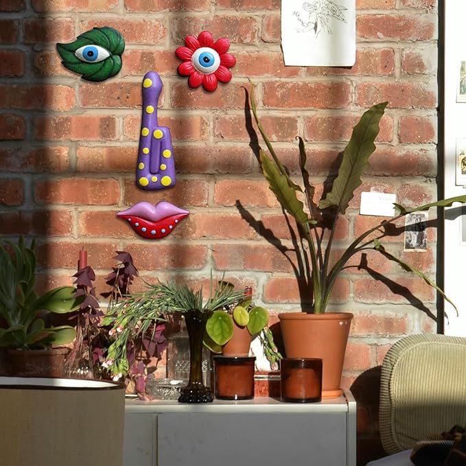 Tree Faces Decor Outdoor,Funny Tree Faces Sculpture,Colorful Fence Decorations Outdoor,Suitable for Yard and Garden Art Decor(Colorful Leaves&Colorful Butterfly)-VerdiqueGarden