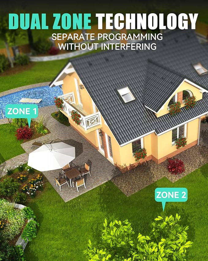 RAINPOINT Brass Sprinkler Timer 2 Stations, Large Digital Water Timer for Garden Hose with 6 Programmable Procedure, with Delay/Manual/Auto Irrigation Mode for Week/Specific/Daily Watering-VerdiqueGarden