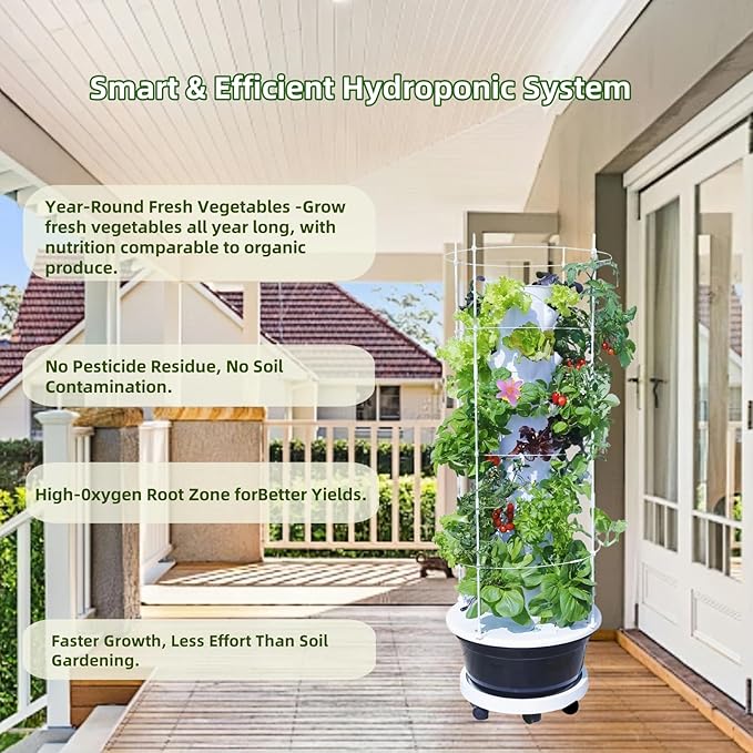 Hydroponic Growing System Kit,Indoor&Outdoor Vertical Hydroponic Growing Garden for Leafy Greens & Herbs, 28 Plant Sites with Climbing Trellis, Energy-Efficient Kit-VerdiqueGarden