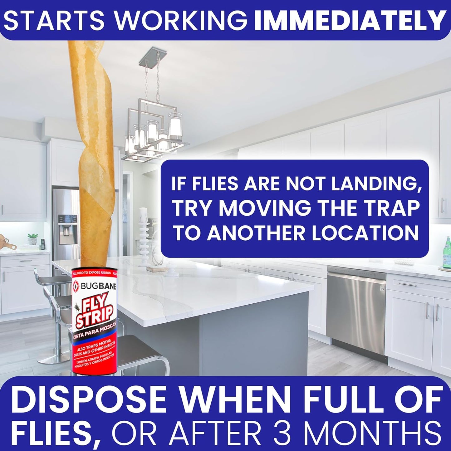 Fly Strips Indoor Sticky Hanging 24pk with Pins. Non Toxic Outdoor Fly Trap Indoor for Home. Flies Tape Paper Trap Ribbon Roll for House Gnat Fruit and Housefly. Bug Catchers for Inside Home Flypaper-VerdiqueGarden