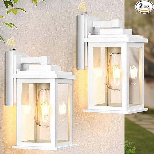 VIANIS White Outdoor Wall Lights, 2 Pack Dusk to Dawn Exterior Lighting Fixtures, Modern Outside Lights for hHouse,Porch, Garage, Doorway Waterproof, Weather Resistant,Hardwired, Non-Solar-VerdiqueGarden