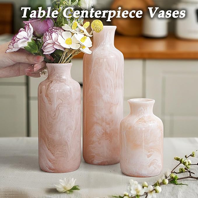 Resin 3 Piece Vase Set, Farmhouse Decor, Home Decorative Vase, Vases for Your Kitchen, Bedroom, Office, Living Room, Bathroom, & Shelf Centerpiece Table Decorations, Pink-VerdiqueGarden