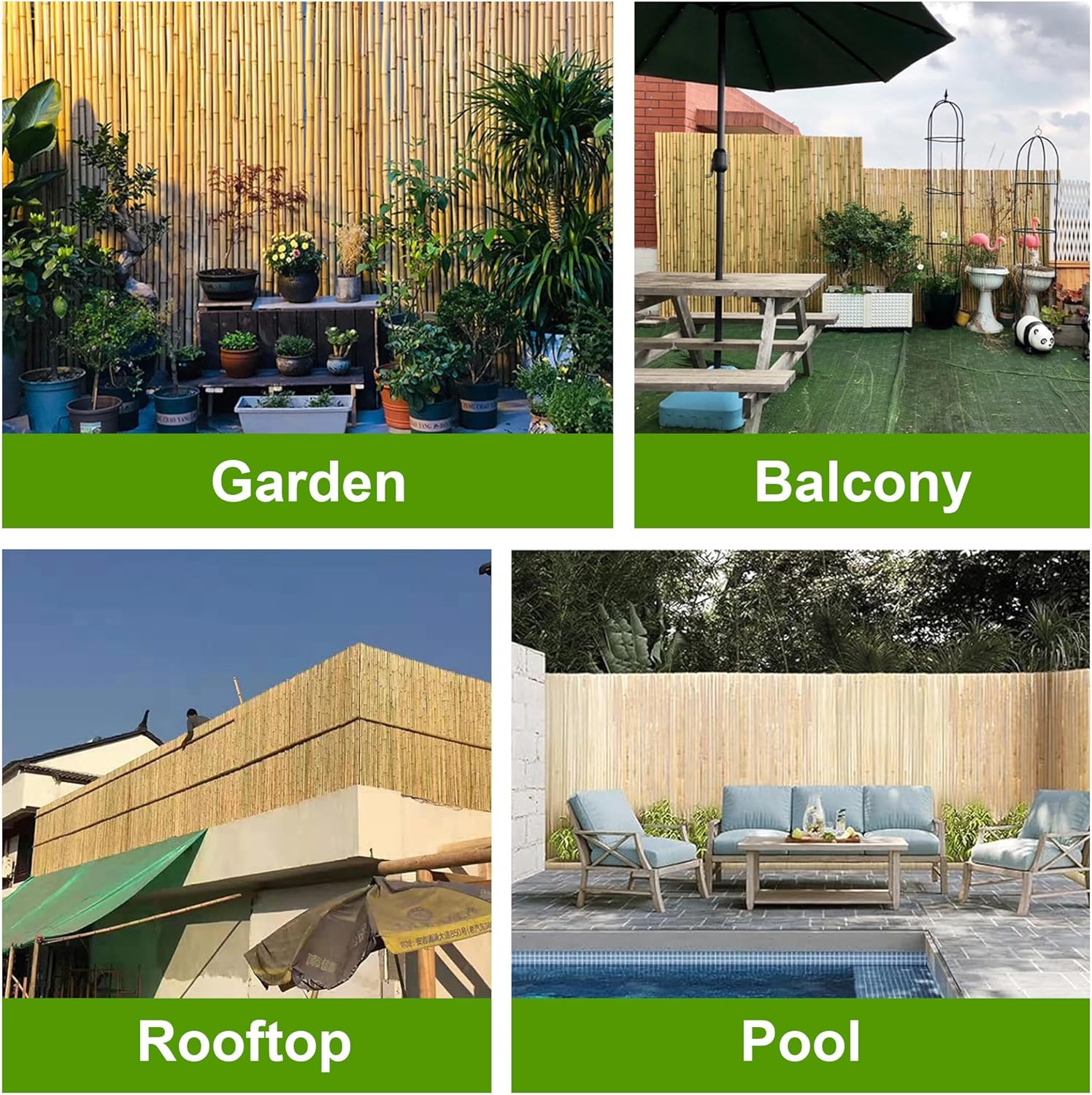 Bamboo Fence 4 ft H x 8 ft L x 0.75 in D, Natural Bamboo Privacy Screen 4 Feet High, Outdoor Or Indoor Divider Decorative Fence Rolls for Patio, Balcony, Garden and Border Pool-VerdiqueGarden