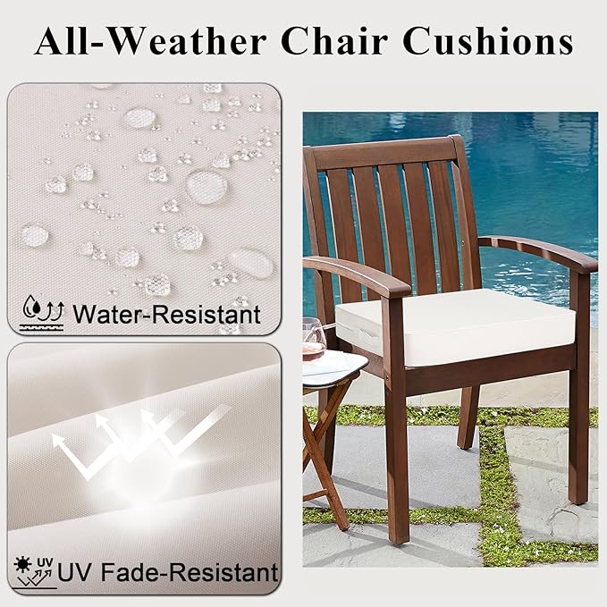 Outdoor Chair Cushions Set of 2 for Patio Furniture 22x22x4 Inch Waterproof Patio Chair Cushion 3 Year Color Fastness Square Elastic Foam Garden Sofa Couch Pads with Ties and Handle,Beige-VerdiqueGarden