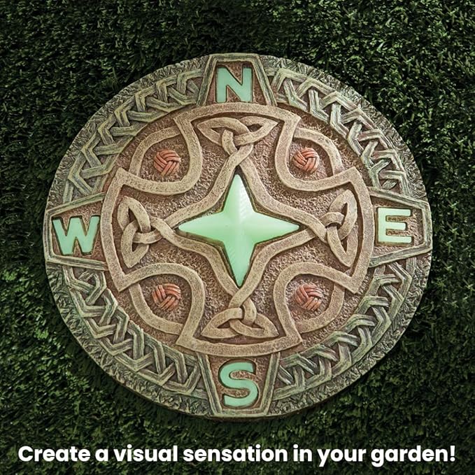 Bits and Pieces - 10” (25.5 cm) Glow-in-The-Dark Celtic Compass Decorative Stone - Yard Decoration – Beautiful Lawn/Garden Stone-VerdiqueGarden