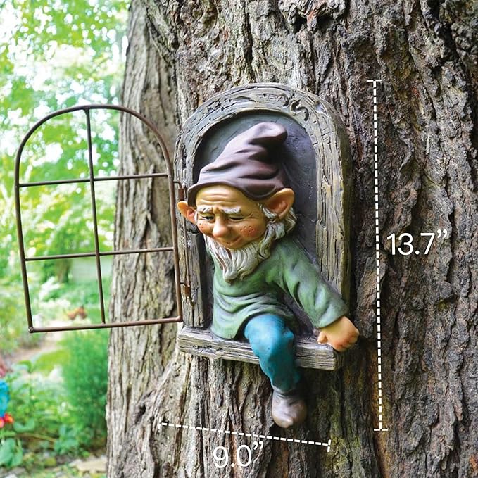 Elenon Elf Out The Door Gnome Tree Faces Decor Outdoor for Yard, Adorable Gnome Tree Hugger Fairy Door Statue for Tree, Funny Garden Tree Peeker Sculpture Yard Patio Art-VerdiqueGarden