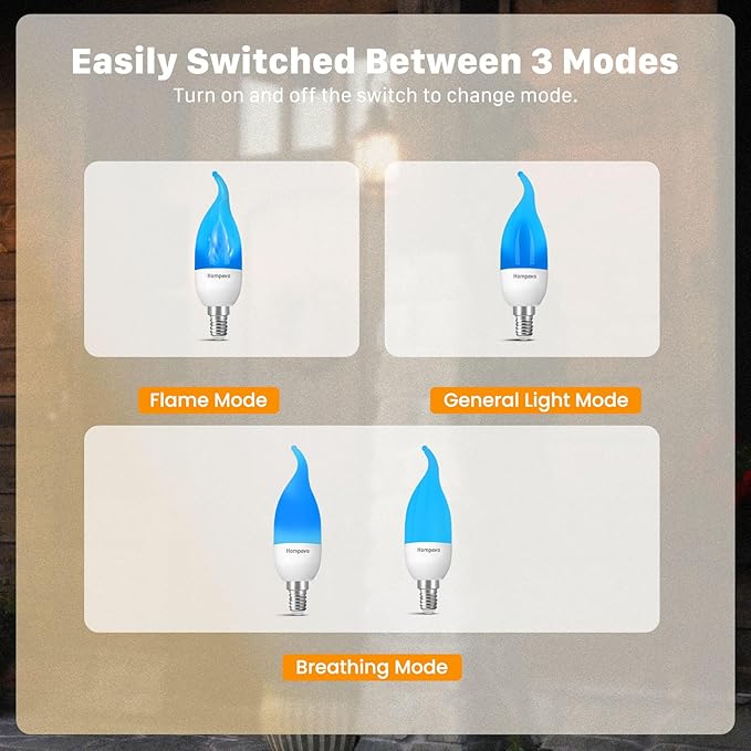Hompavo 【Upgraded LED Flame Light Bulbs, 3 Modes Flickering Light Bulbs, E12 Chandelier Base Candle Fire Light Bulb for Halloween Christmas Party Porch Indoor & Outdoor Home Decoration, Blue 6 Pack-VerdiqueGarden