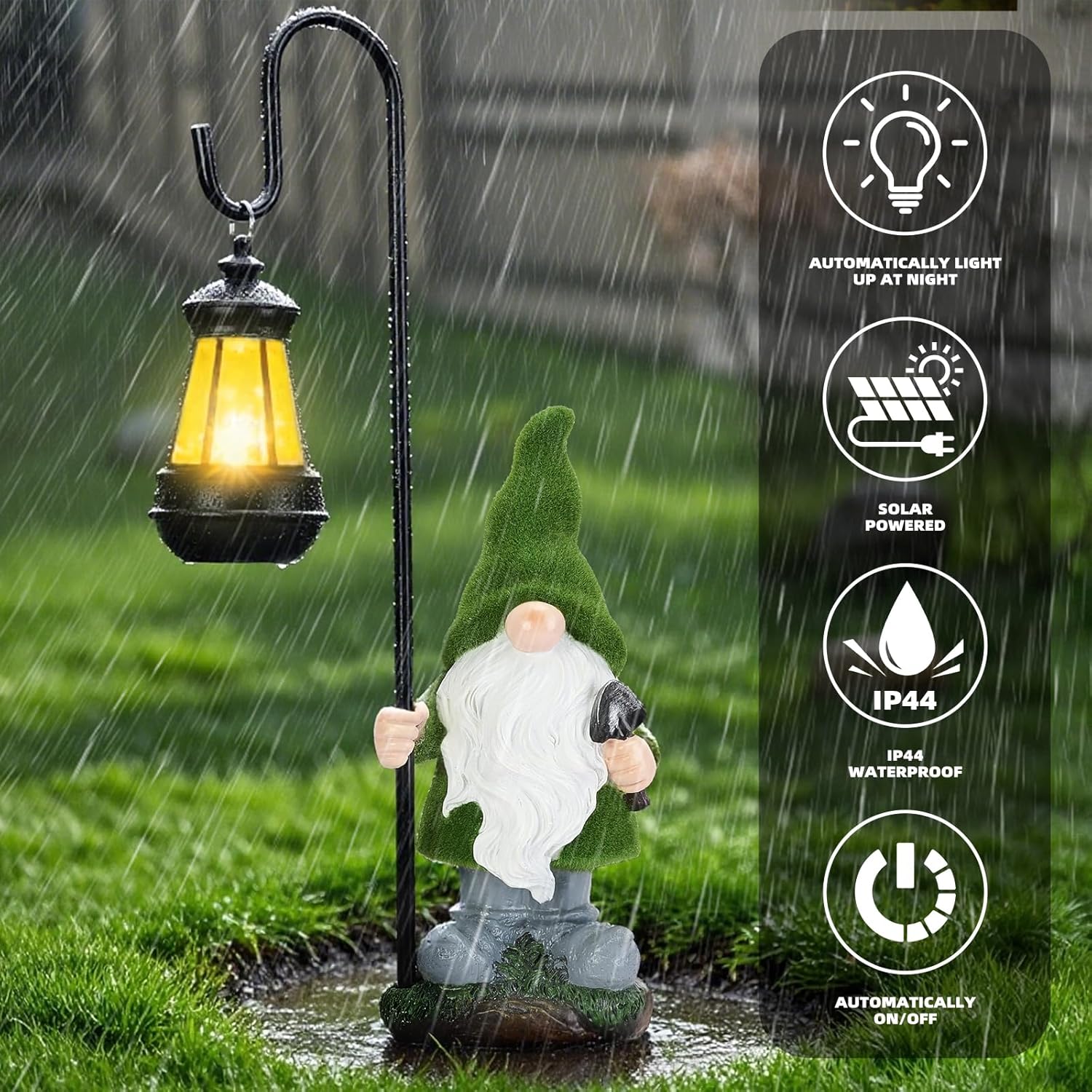Solar Garden Gnome Decor Outdoor Statue - Gnome With LED Waterproof Sculptures Lights, Cute Gnome Pond/Yard Statues Outside Decoration, Home, Lawn, Patio, Resin Animal Ornament, Women/Gardening Gift-VerdiqueGarden