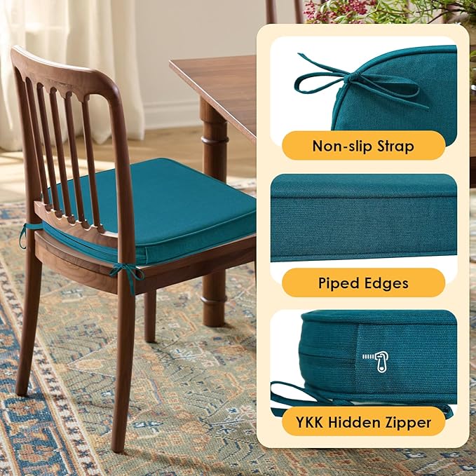 Outdoor Sunbrella Round Corner Seat Cushion, 17"x16"x2", Set of 4, Non Slip Seat Cushion Pads with Removable Cover for Patio Furniture, Garden Yard Lawn, Spectrum Peacock-VerdiqueGarden