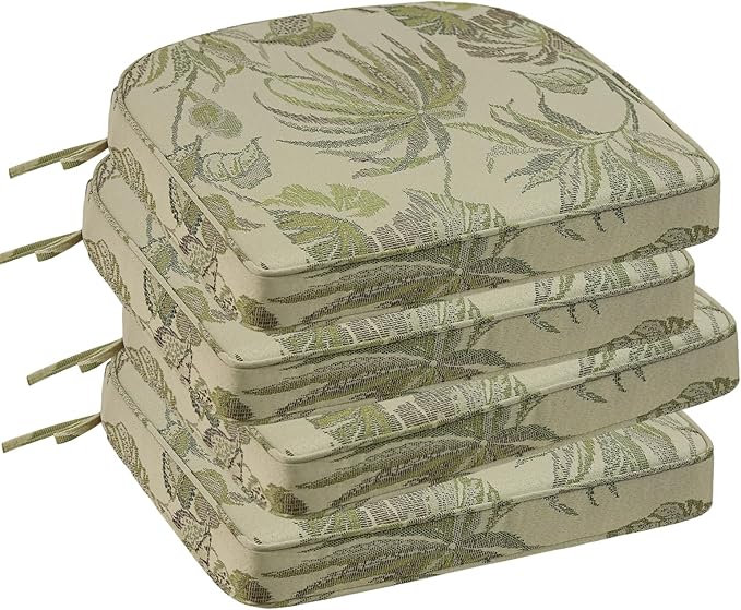 Outdoor Round Corner Seat Cushion, 17"x16"x2", Set of 4, Non Slip Seat Cushion Pads with Removable Cover for Patio Furniture, Garden Yard Lawn, Dark Green Vine-VerdiqueGarden