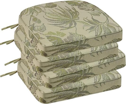 Outdoor Round Corner Seat Cushion, 17"x16"x2", Set of 4, Non Slip Seat Cushion Pads with Removable Cover for Patio Furniture, Garden Yard Lawn, Dark Green Vine-VerdiqueGarden