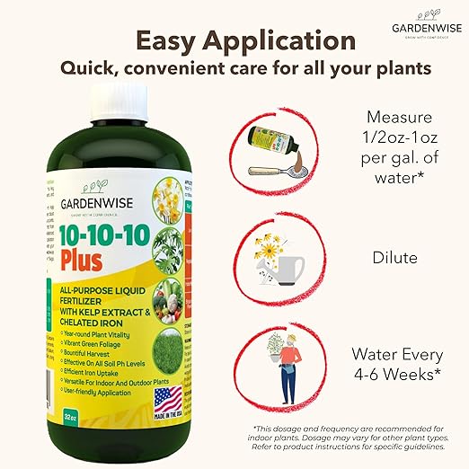 10-10-10 Fertilizer for All Purpose Plants - Liquid Fertilizer with Seaweed Kelp & Iron - Plant Food Outdoor & Indoor Plant Food, Vegetables,Flowers, Lawn & Garden 10 10 10 Fertilizer 16 oz-VerdiqueGarden