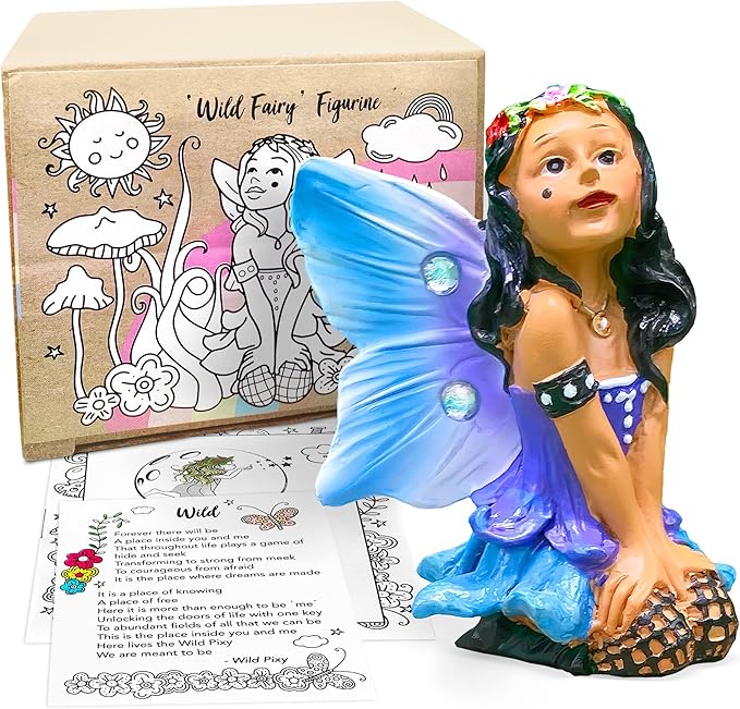 WILD PIXY Indoor Fairy Figurine – Miniature Fairy for Gardens, Ornaments, or Cake Toppers, Fairy Garden Decor and Accessories, Premium Resin, Designer Gift Box with Poem Card-VerdiqueGarden