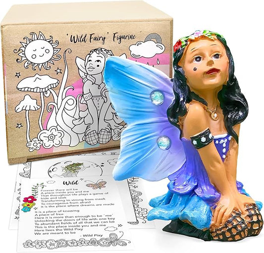WILD PIXY Indoor Fairy Figurine – Miniature Fairy for Gardens, Ornaments, or Cake Toppers, Fairy Garden Decor and Accessories, Premium Resin, Designer Gift Box with Poem Card-VerdiqueGarden
