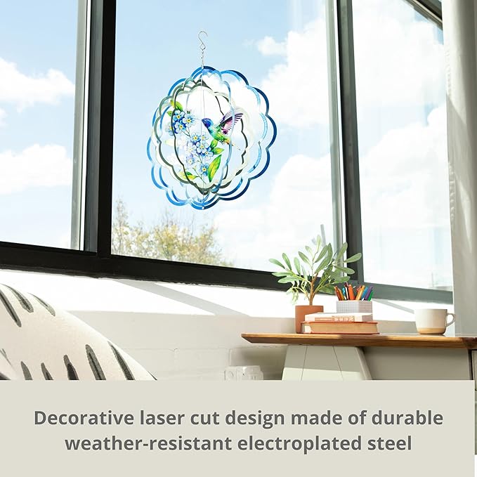 VP Home Floral Hummingbird Wind Spinner - Metal Outdoor Wind Spinners for Yard and Garden Decor - 3D Kinetic Yard Art Hummingbird Sculpture - Vibrant, Weather-Resistant Design - 12 x 15 Inches-VerdiqueGarden