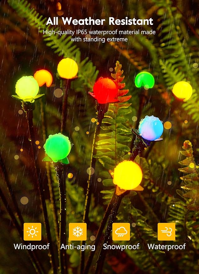 Brightown Solar Garden Lights Outdoor- 4 Pack 48 LED Solar Firefly Lights with 7 Colors Changing, Sway by Wind, Waterproof Solar Outdoor Lights, Solar Lights for Outside Yard Walkway-VerdiqueGarden