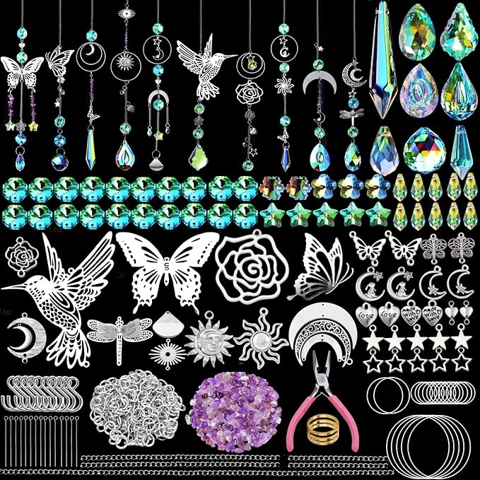 IcosaMro 420PCS Sun Catcher Arts and Crafts for Adults Crystal Suncatcher Crafts Kit for Adults Suncatchers DIY Making Supplies for Indoor Window Hanging, Outdoor Garden Decor Wedding Christmas-VerdiqueGarden