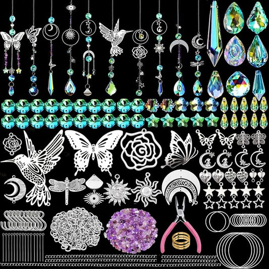 IcosaMro 420PCS Sun Catcher Arts and Crafts for Adults Crystal Suncatcher Crafts Kit for Adults Suncatchers DIY Making Supplies for Indoor Window Hanging, Outdoor Garden Decor Wedding Christmas-VerdiqueGarden