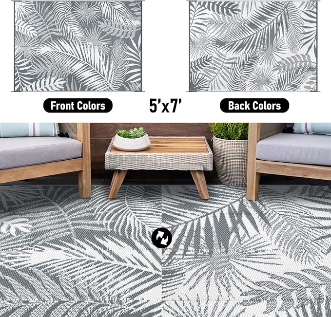 HiiARug Outdoor Rug 5x7Ft Outdoor Plastic Straw Rug Waterproof Outdoor Rugs for Patios Clearance Indoor Outdoor Rug for Patio Decor Porch Camping-VerdiqueGarden