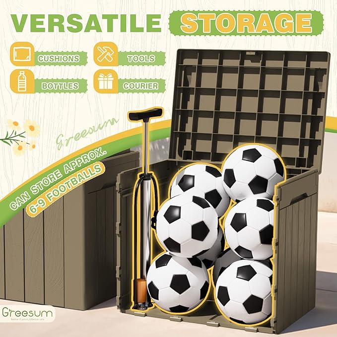 Greesum 31 Gallon Deck Box for Outside, All Weather Outdoor Storage Boxes for Patio Furniture Set, Package Delivery Box, Garden Tools, Light Coffee(Set of 2)-VerdiqueGarden