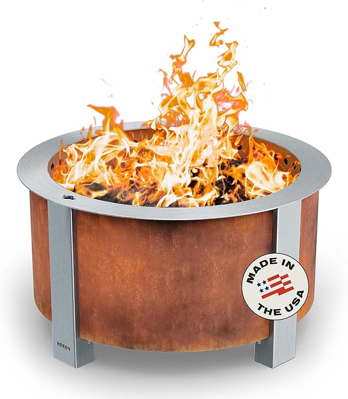 Breeo Smokeless Fire Pit (X Series 24, Corten Steel) | 27.5 inch Smokeless Firepit for Outside | 62 Pounds | Ideal for Families Compatible with Wide Range of Breeo Accessories-VerdiqueGarden