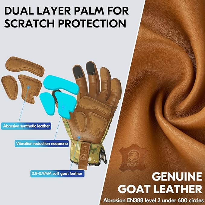 Vgo... 1Pair Gardening Gloves for Women, Goatskin leather Thorn Proof Working Gloves for Weeding, Digging, Raking, Pruning and Planting,Touchscreen (S,Light Green,GA7471)-VerdiqueGarden