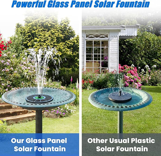 Solar Fountain Full Glass Panel No Battery, 3.5W Solar Bird Bath Fountains with 4 Fixed Rods & 7 Nozzles, Solar Fountain Pump for Bird Bath, Garden, Pond, Pool, Patio,Hummingbird-VerdiqueGarden