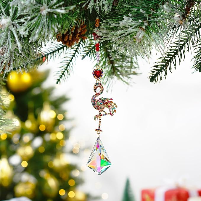 Flamingo Colorful Crystal Rhinestones Suncatcher Window Hang Pendant, Hanging Crystals for Windows,Christmas Tree,Wedding Decor-VerdiqueGarden