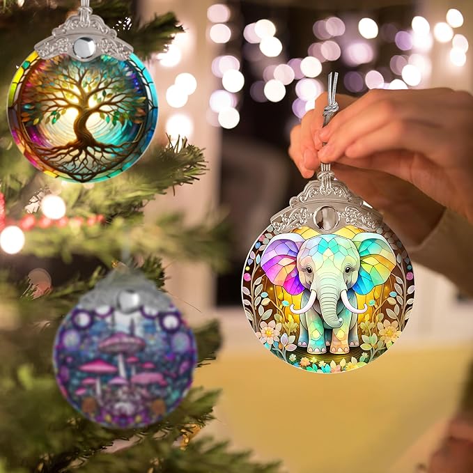 Stained Glass Suncatcher, Jocidea Elephant Ornament, Christmas Ornaments, Holidays Ornaments, Christmas Tree Decor, Elephant Decor for Home, Elephant Gifts-VerdiqueGarden