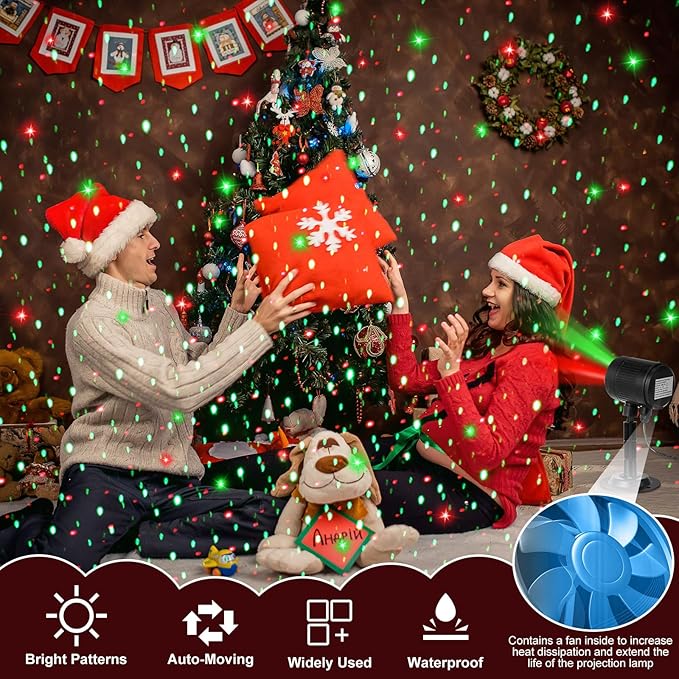 Honoson 1 Pcs Christmas Laser Projector Lights Outdoor RGB Laser Light with Remote Waterproof Motion Xmas Holiday Projector Garden Decoration for Lawns Party House (Red Green Color)-VerdiqueGarden