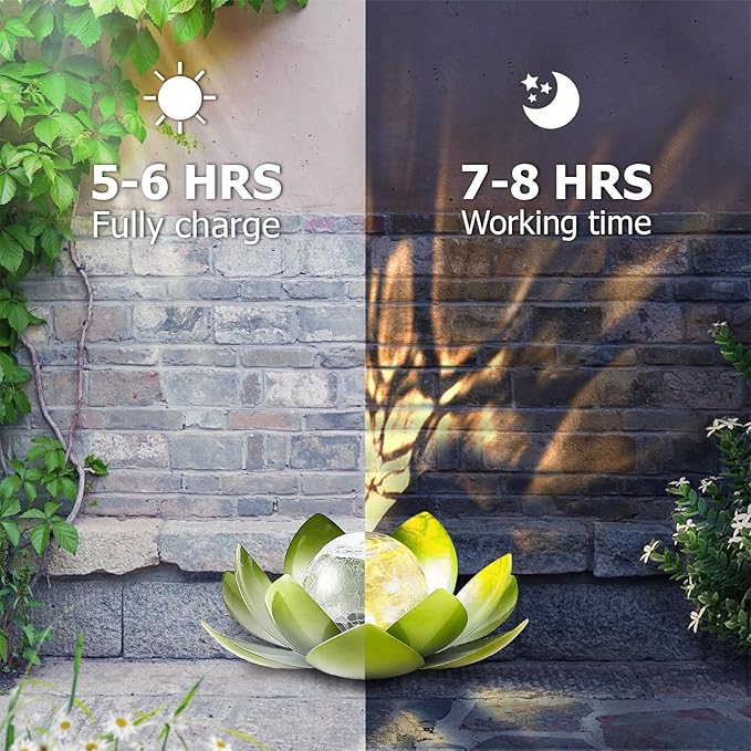 Huaxu Solar Lights Outdoor Garden Decoration Crackle Globe Glass Waterproof LED Metal Green Lotus Flowers Gift for Mom,Women,Patio,Lawn,Walkway,Tabletop,Ground-VerdiqueGarden