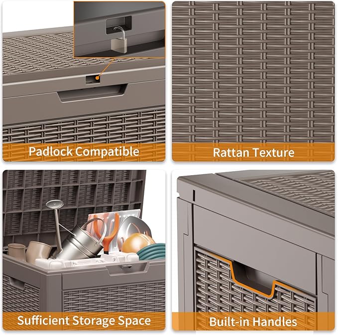 30 Gallon Resin Deck Box, Lockable Patio Outdoor Storage Box for Furniture, Garden Tools and Tools Storage, Waterproof Outside Storage Boxes - Grey-VerdiqueGarden
