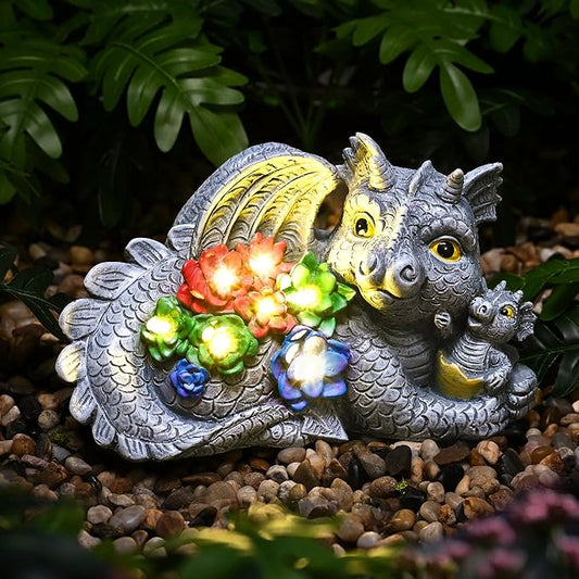 GIGALUMI Solar Garden Statues Dragon Statue Figurine Lights for Outside, Garden Decor Yard Decorations Outdoor for Mom, Women Housewarming Birthday Gifts-VerdiqueGarden