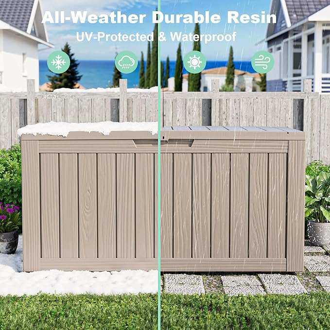 75 Gallon Resin Deck Box, Lockable Outdoor Storage Box for Patio Cushions Storage Furniture,Garden Tools, Pool Supplies, Weatherproof and UV Resistant (Grey)-VerdiqueGarden