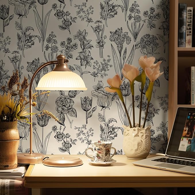 Dimoon 236"x17.3" Floral Peel and Stick Wallpaper Beige Contact Paper Waterproof Wallpaper Delicate Vintage Flower Thicken Plant Self Adhesive Removable Wall Covering Shelf Liner Decal Vinyl Roll-VerdiqueGarden
