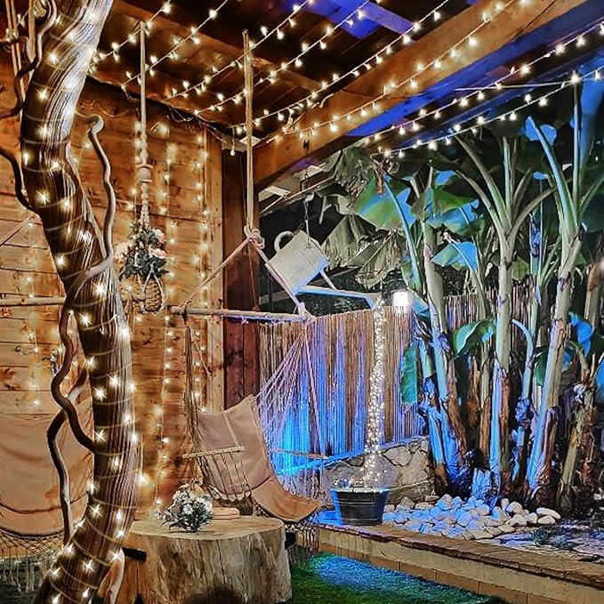 KNONEW Christmas String Lights Indoor Plug in,50FT 150LED Outdoor Waterproof Fairy Lights,8 Lighting Modes,Timer Memory Function for Bedroom Patio Balcony Party (Cool White)-VerdiqueGarden