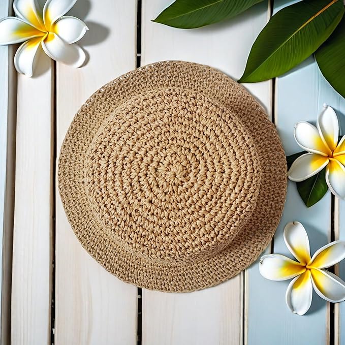 Floppy Big Beach Straw Hats for Women Foldable Summer Wide Brim Packable Sun Hat Womens Travel Straw Fedora Hat-VerdiqueGarden