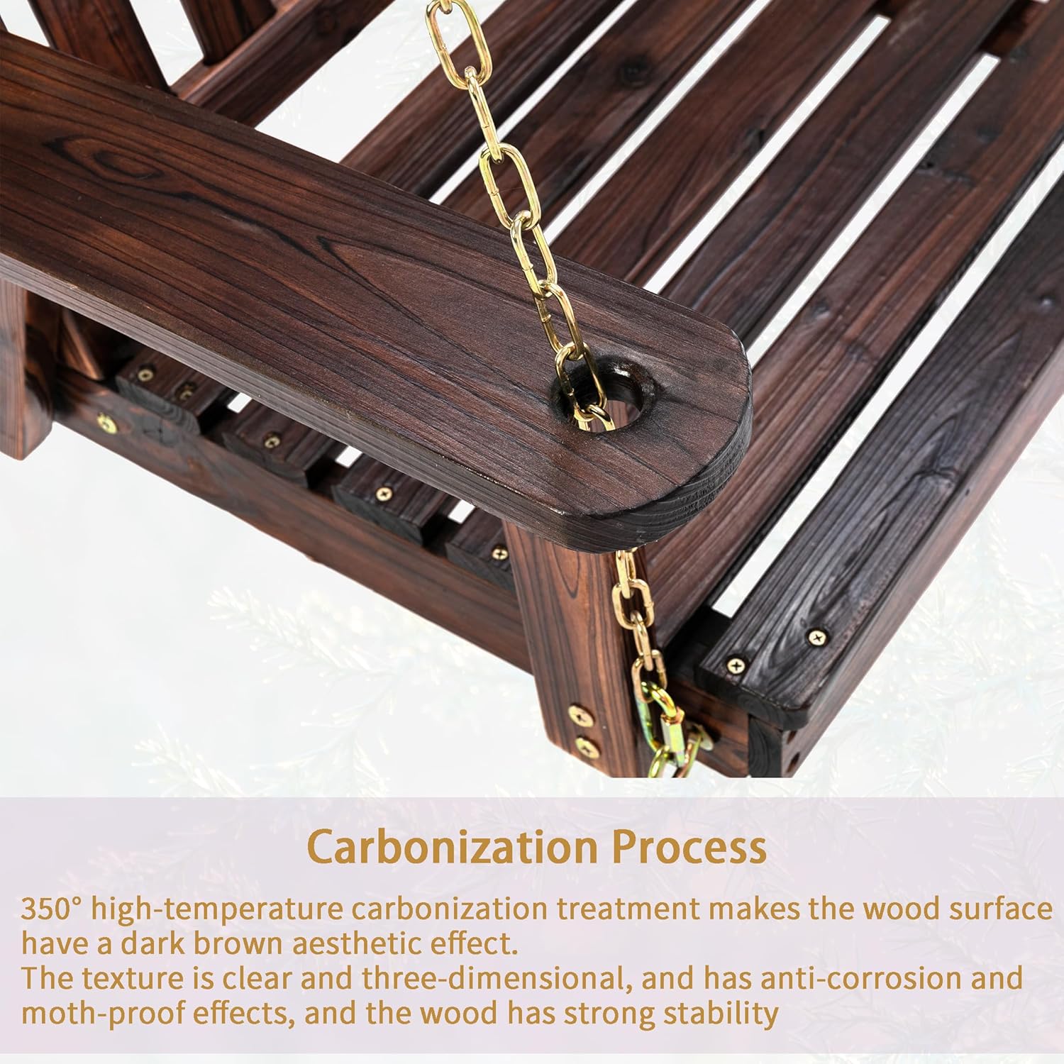 Anraja Wooden Porch Swing 2-Seater, Bench Swing with Hanging Chains, Heavy Duty 800 LBS, for Outdoor Patio Garden Yard, 4 Ft, Brown-VerdiqueGarden