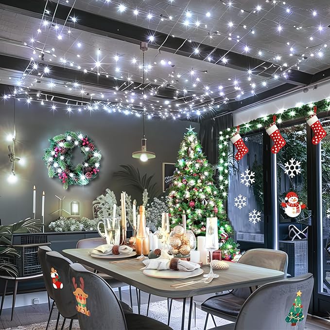 KNONEW Christmas String Lights Indoor Plug in,50FT 150LED Outdoor Waterproof Fairy Lights,8 Lighting Modes,Timer Memory Function for Bedroom Patio Balcony Party (Cool White)-VerdiqueGarden