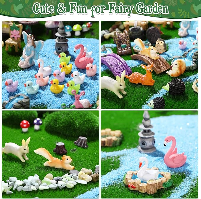 120 Pieces Garden Kit Accessories Garden Animals Miniatures Fairies Miniature Figurines Micro Landscape Ornaments DIY Kit for Outdoor Yard Lawn-VerdiqueGarden