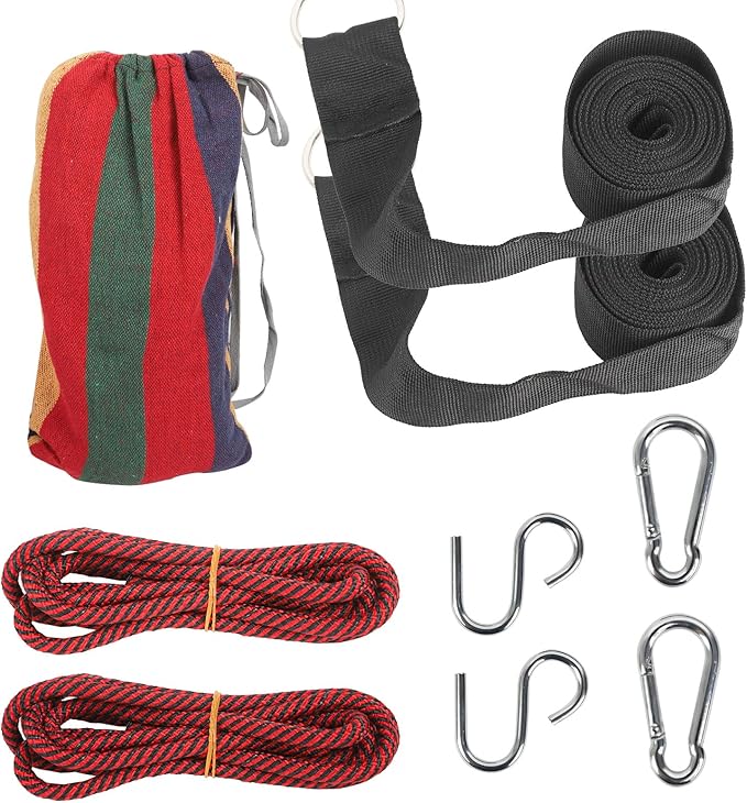 Durable Hammocks 660 Lbs Capacity, Camping Essentials Hiking Gear Accessories Max 2 X Tree Straps & Carabiners & Duckbilled Buckle & Thicker Rope & Portable Carrying Bag Included (red)-VerdiqueGarden