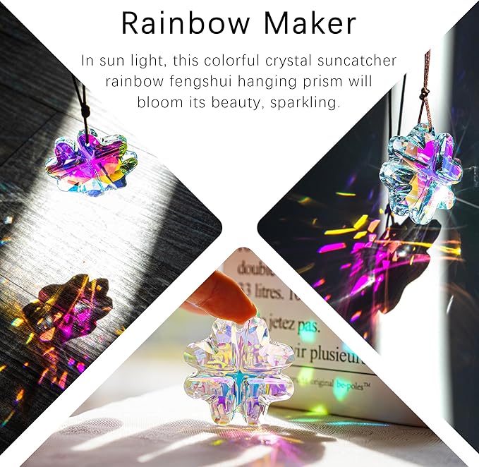 HDCRYSTALGIFTS 2PCS Crystal Prisms Suncatchers for Windows Christmas Ornaments,Lucky Four Leaf Clover Rainbow Maker Hanging Prism Sun Catchers for Home Garden Decoration,45mm-VerdiqueGarden