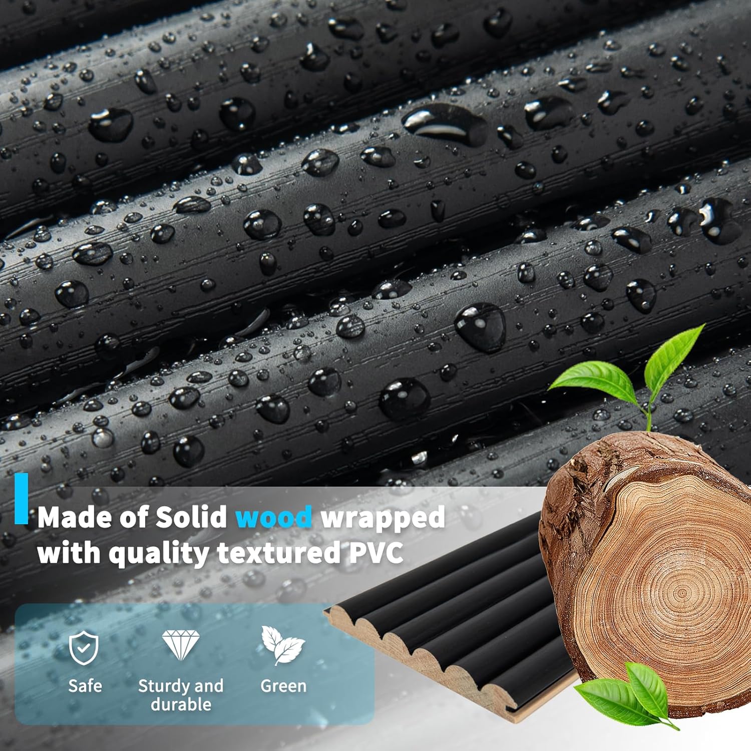 Art3d Fluted Wood Panel for Wall and Ceiling, Beaded Accent molding for Home Decoration, Pack of 4pcs + 1pc End-Trim, Size 108 x 5.7in.- Beaded Black-VerdiqueGarden